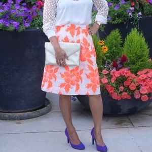 J. Crew Neon Orange Floral Flounce Skirt